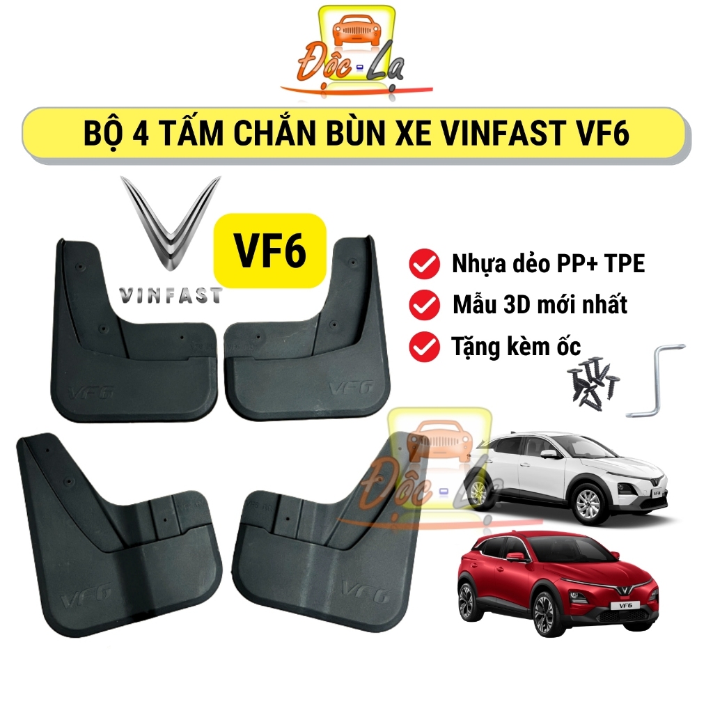 Bộ 4 Tấm Chắn Bùn Bánh Xe Vinfast VF6 - Tặng Kèm Ốc Bắt, Chất Liệu Nhựa Dẻo, Hạn Chế Bùn Đất Bắn Lên Xe Mẫu 3D Mới Nhất