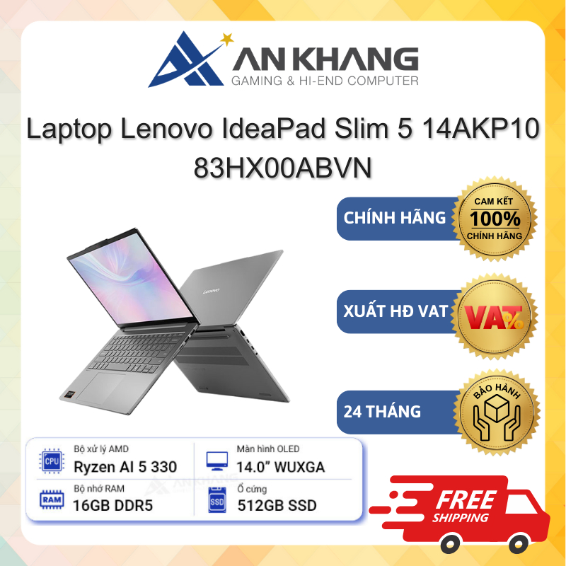 Laptop Lenovo IdeaPad Slim 5 14AKP10 83HX00ABVN (RYZEN_AI_5_330,16GB Ram,SSD512GB,14" WUXGA_OLED,Win
