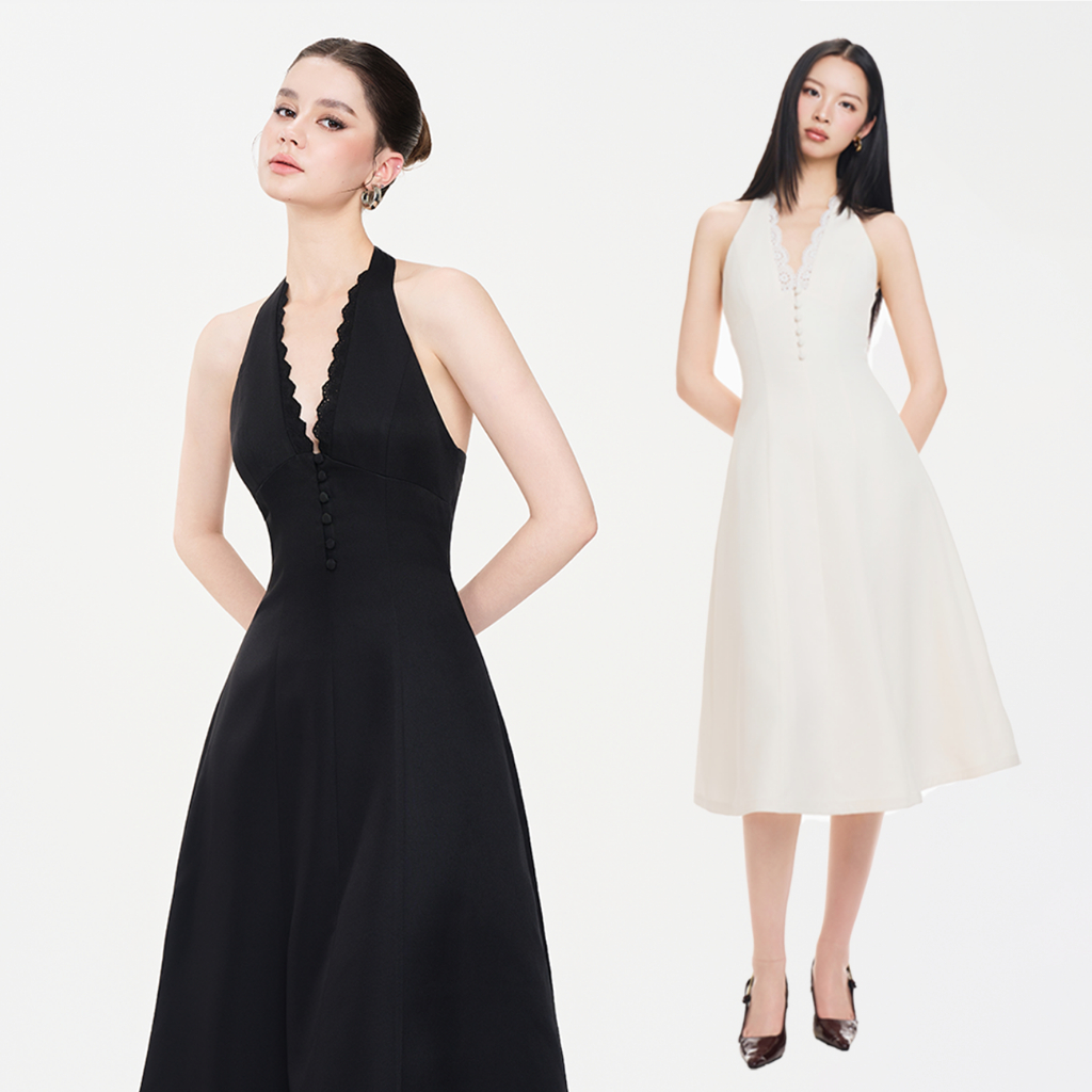 RECHIC Đầm dài Adalie dáng cổ V chiết eo sang trọng quyến rũ