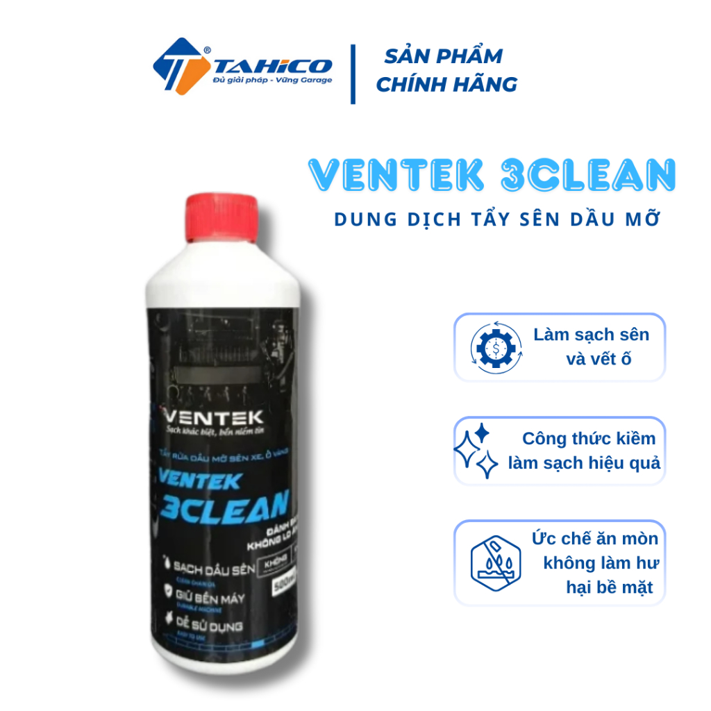 Dung dịch tẩy rửa dầu mỡ Ventek 3Clean 500ml | Làm sạch sên xe & vết ố