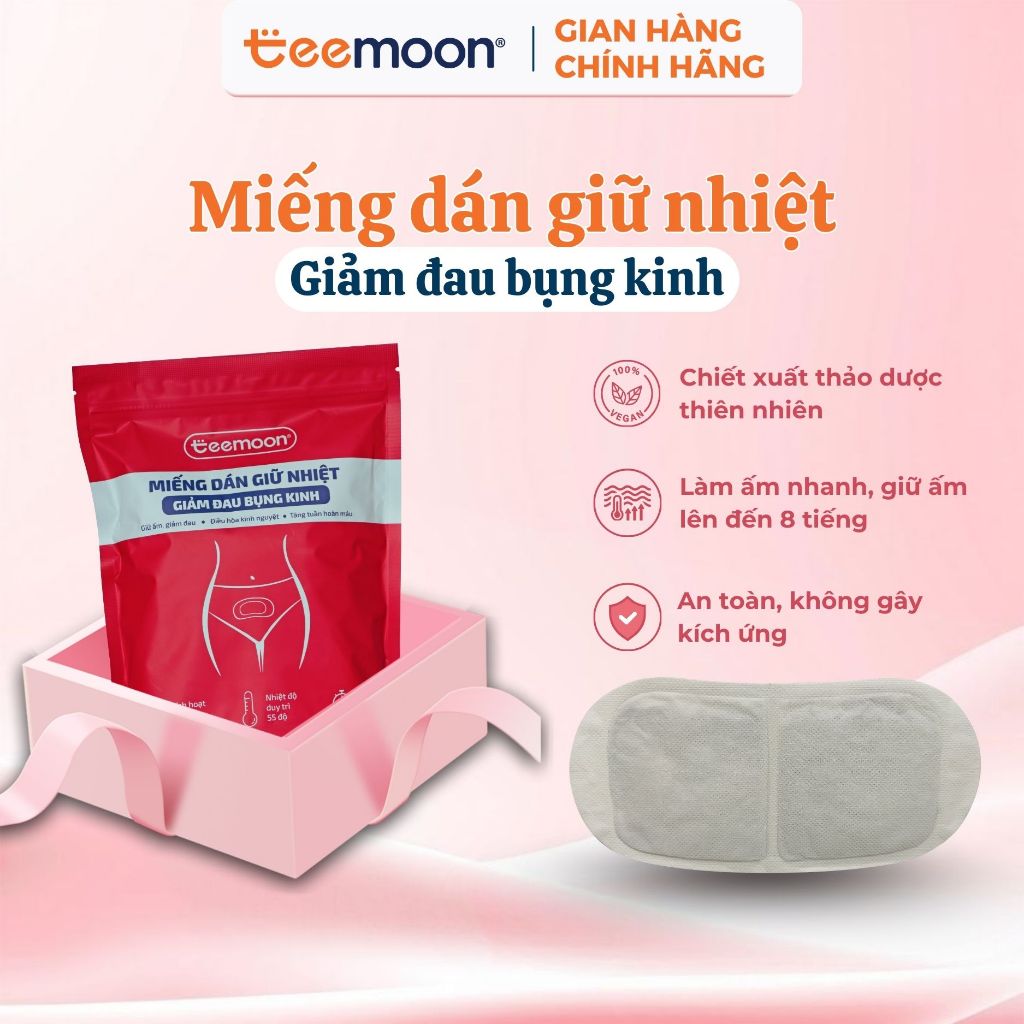 Miếng Dán Giữ Nhiệt 8 tiếng Giảm Đau Bụng Kinh Teemoon (7 miếng), Chiết xuất Gừng, Ngải Cứu, Ích Mẫu