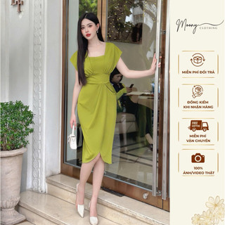 Đầm Công Sở Dự Tiệc Dáng Bút Chì Thiết Kế Cổ Vuông Tay Hến Vạt Chéo Ôm Body Chất Liệu Umi Sz 40-65Kg