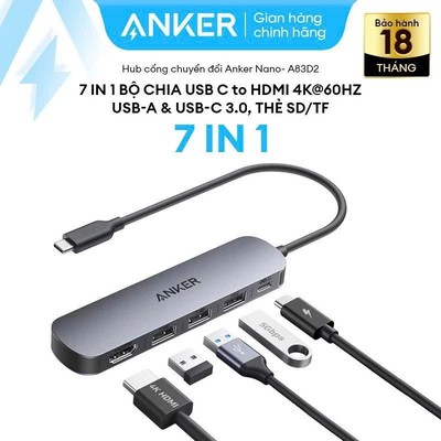 Bộ chuyển đổi Anker Nano USB-C (7-in-1, 4k HDMI) - A83D2