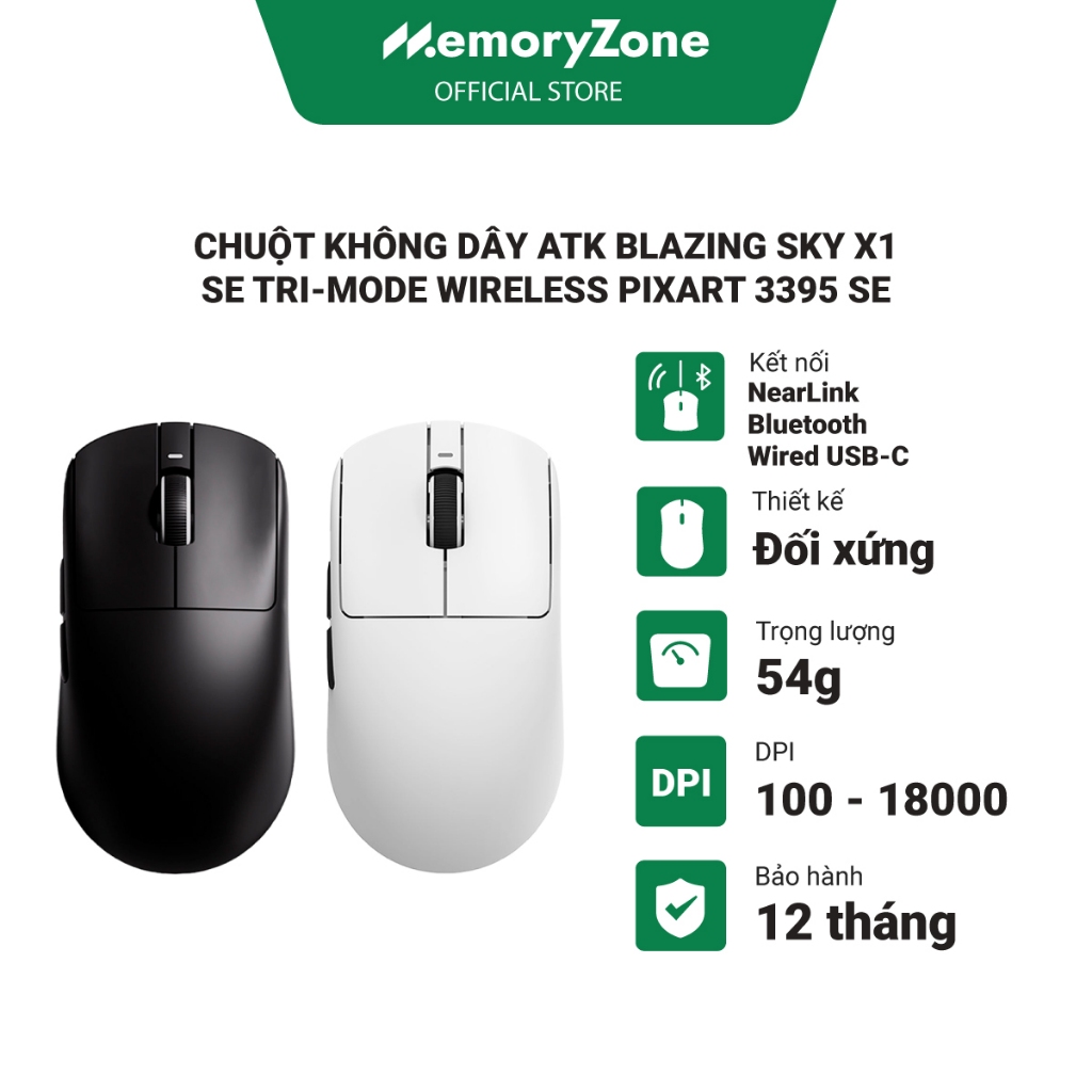 Chuột không dây ATK Blazing Sky X1 SE Tri-mode Wireless Pixart 3395 SE - Bảo hành 12 tháng
