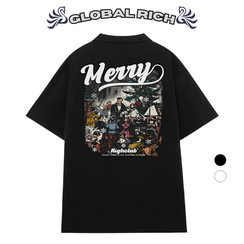 Áo Thun Có Cổ Polo Global Rich Premium Tee Merry Christmas Vintage Art