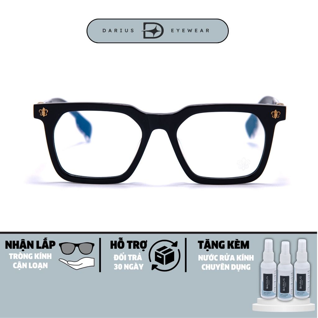 Gọng kính cận nam DARIUS CH8266 dáng vuông nhựa acetate kết hợp Stainless Steel 316L chống gỉ DCH100