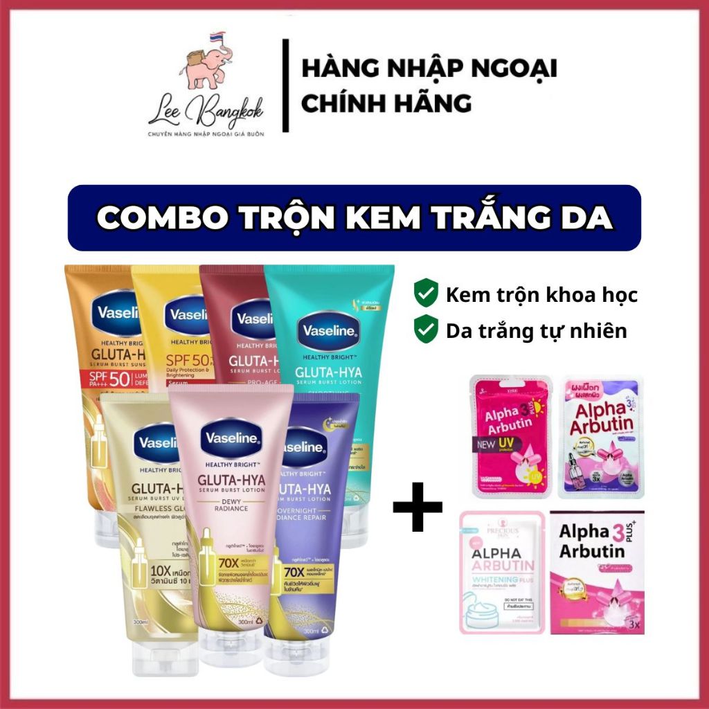 [CHUẨN THÁI] Combo Trắng Da Vaseline 10x-50x-4x Và Viên Kích Trắng Alpha Arbutin Kem Trộn Khoa Học An Toàn LEEBANGKOK