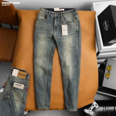 Quần jean nam Heboz dáng slim trơn D001, quần dài denim ôm vừa người dành cho nam - 00002947