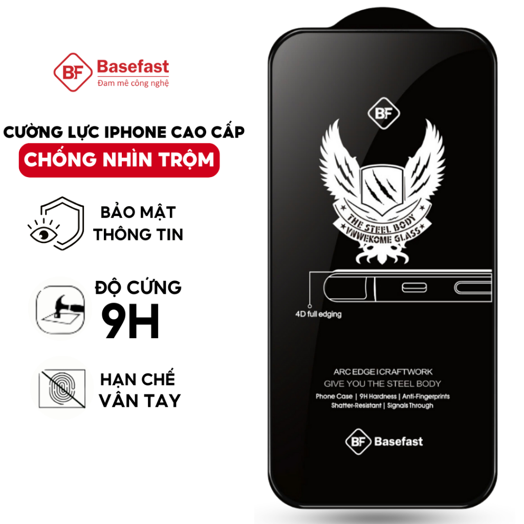 Kính cường lực iphone chống nhìn trộm Basefast dán màn hình ip xs max 11 12 13 14 15 16 17 pro max