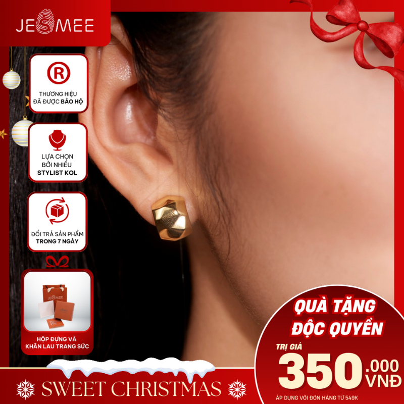   HỎA TỐC  Bông tai nữ Lush Jesmee nhỏ gọn ôm tai khuyên tai nữ bạc đơn giản thanh lịch đi làm đi tiệc cưới hỏi - E6663 