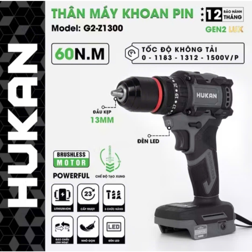 Thân Máy Khoan Pin 13mm (GEN2 LUX) G2-Z1300