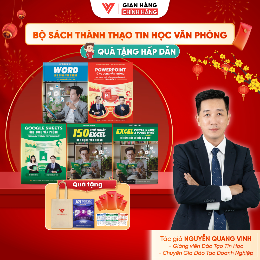 Combo 5 Sách Word-Power Point-Google Sheet-150TT-Power Query Ứng Dụng Văn Phòng ĐÀO TẠO TIN HỌC Kèm 