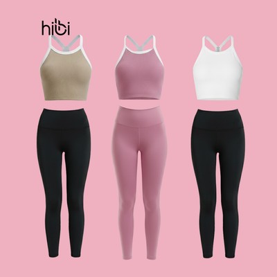 Đồ tập yoga pilates nữ Hibi Sports gồm áo croptop CR848 & quần leggings Luxury QD327, kèm đệm áo