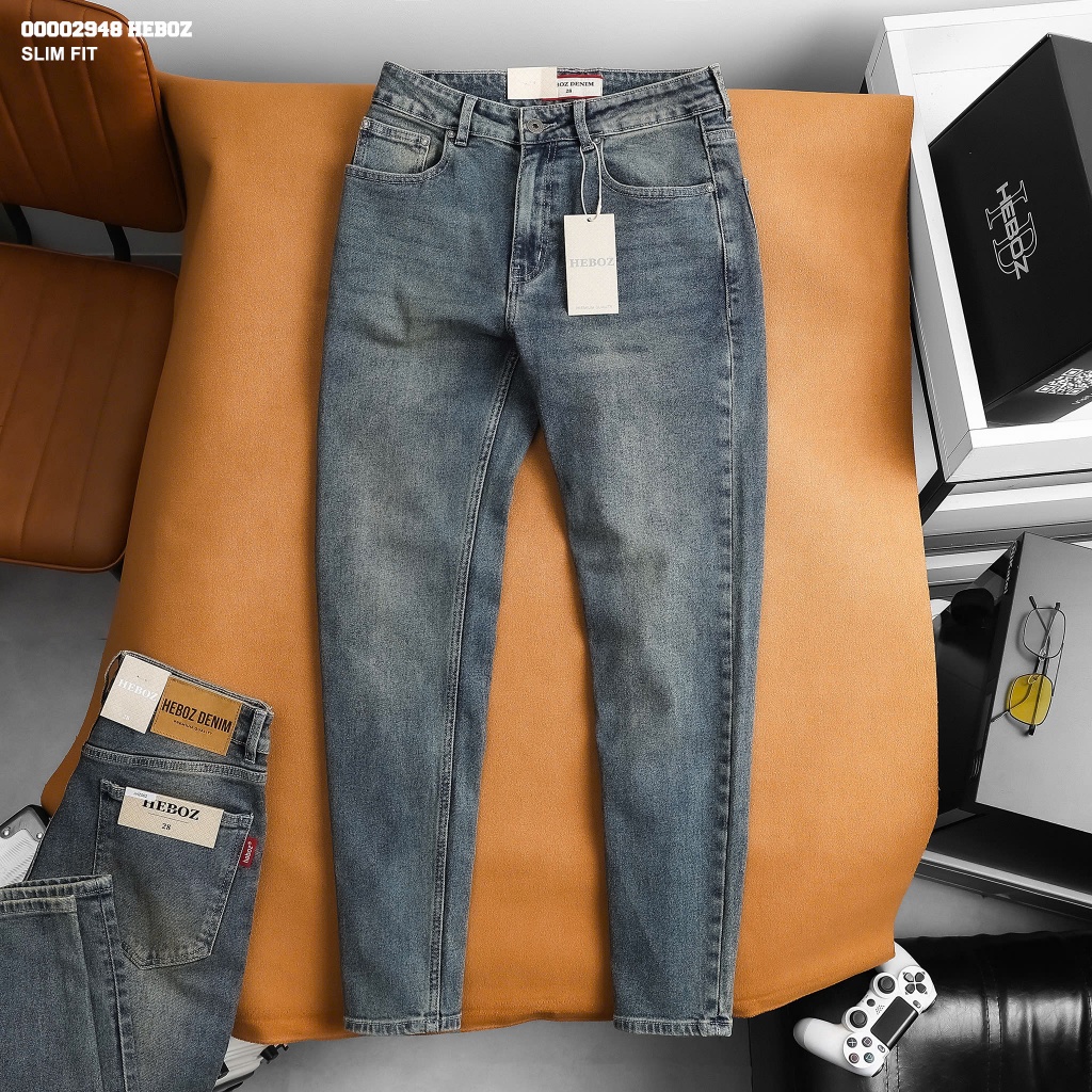 Quần jean nam Heboz dáng slim trơn D002, quần dài nam denim cao cấp - 00002948