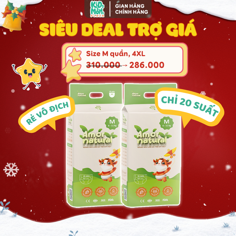   2A   TRỢ GIÁ ĐẶC BIỆT  COMBO 2 BỊCH tã bỉm Amor Natural Việt mỏng mát ngừa hăm size NB tới 4XL 