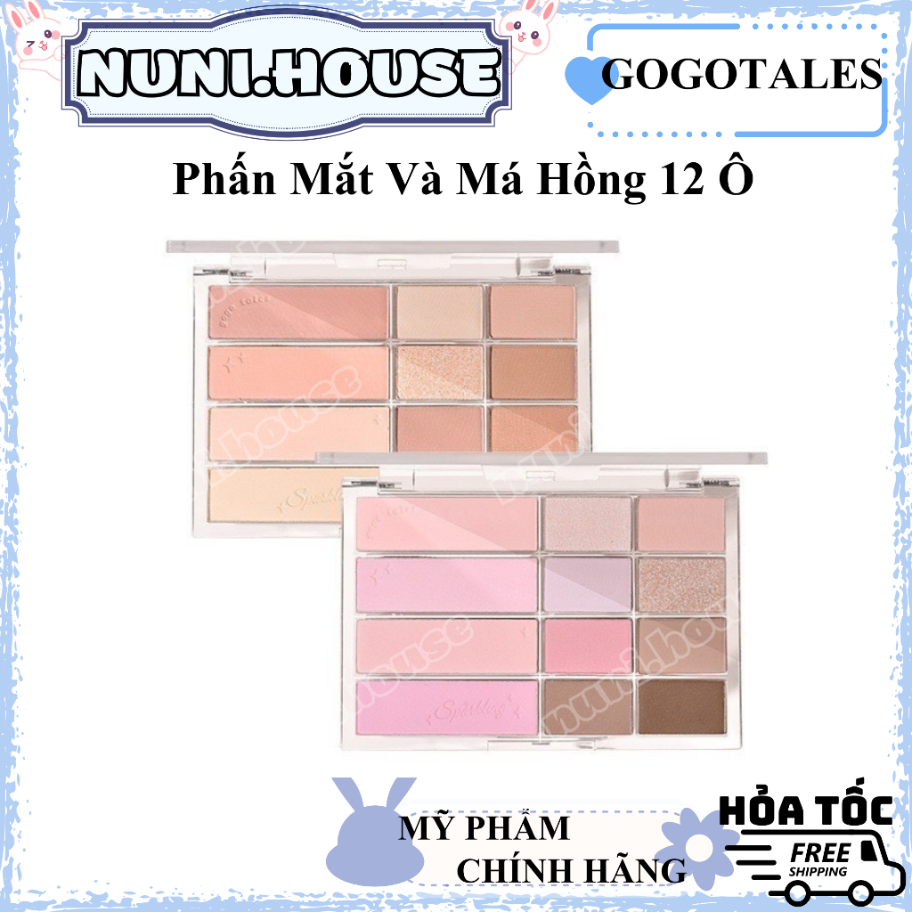 [GOGO TALES][50K Tặng ngay mút mini] Phấn Mắt Và Má Hồng 12 Ô GOGO TALES Nhũ lì Tông Màu Pastel Oil 
