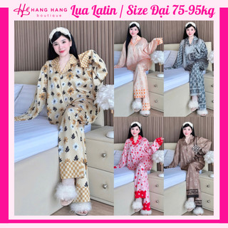  Đồ ngủ nữ bigsize cỡ đại 75-95kg pijama dài tay dài lụa latin mịn mát 95DD01 đồ bộ nữ đồ mặc nhà dễ thương sang chảnh 