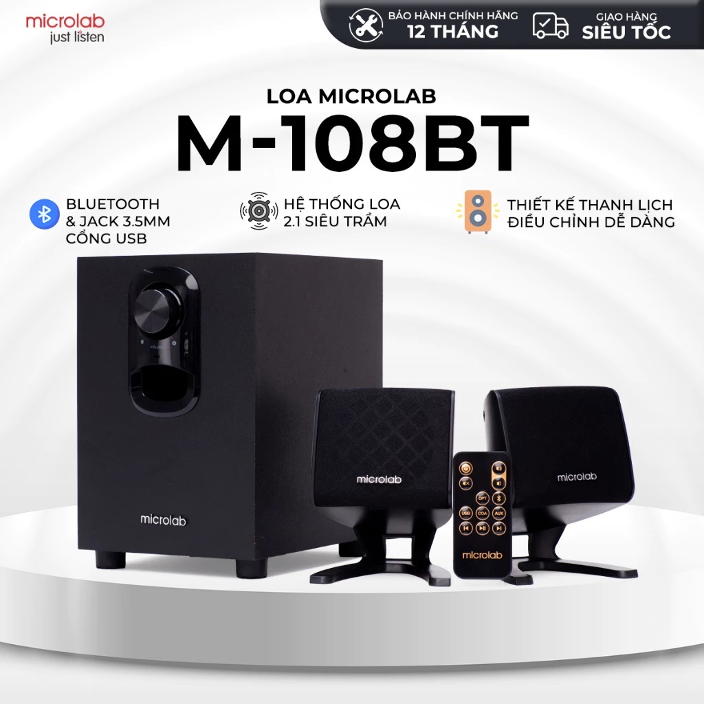 Loa Bluetooth Microlab M108BT 2.1/M118BT 2.1 Full Box Công Suất 11W, Kết Nối Bluetooth/USB/AUX, Micr