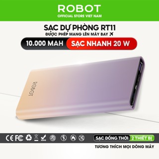 Pin sạc dự phòng RT11 10000 mAh sạc nhanh 20W  chính hãng ROBOT bảo hành 12 tháng
