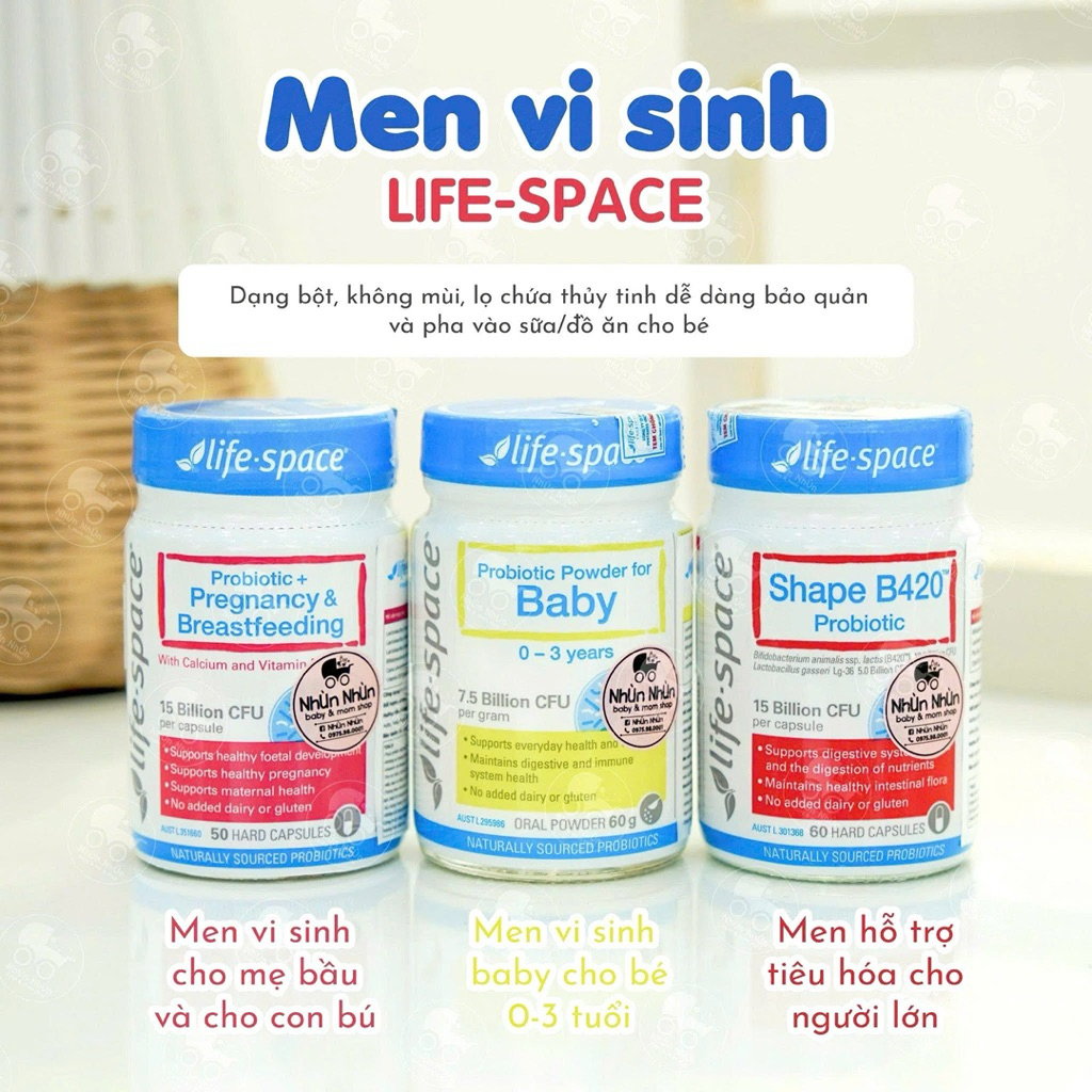 (Nhùn nhùn)Men vi sinh Life Space Shape B420 Probiotic, Adult Broad Spectrum, Baby, Double Strength, 60+Years & Children