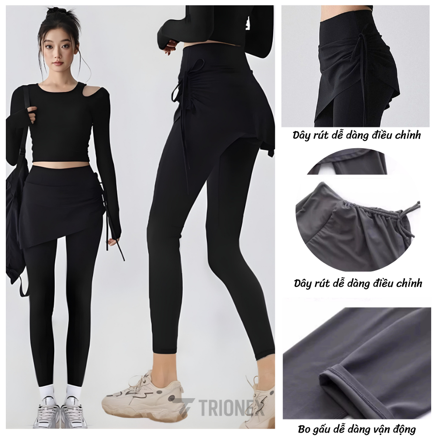 [K216] Quần dài phối váy đi tập gym TRIONEX, tập yoga che khuyết điểm, ống bo gấu dễ vận động | BigBuy360 - bigbuy360.vn