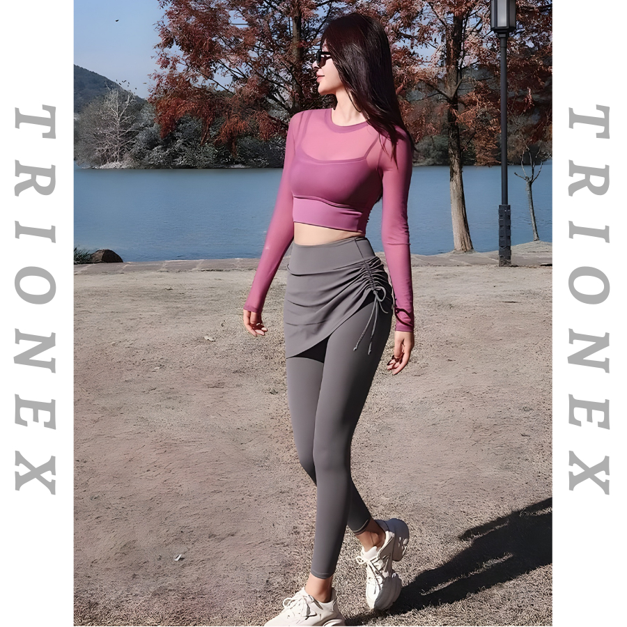[K216] Quần dài phối váy đi tập gym TRIONEX, tập yoga che khuyết điểm, ống bo gấu dễ vận động | BigBuy360 - bigbuy360.vn
