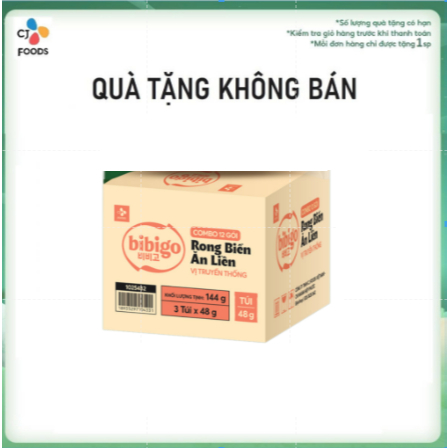 [Quà tặng] Thùng 36 gói Rong biển lá kim ăn liền vị truyền thống Bibigo Hàn Quốc