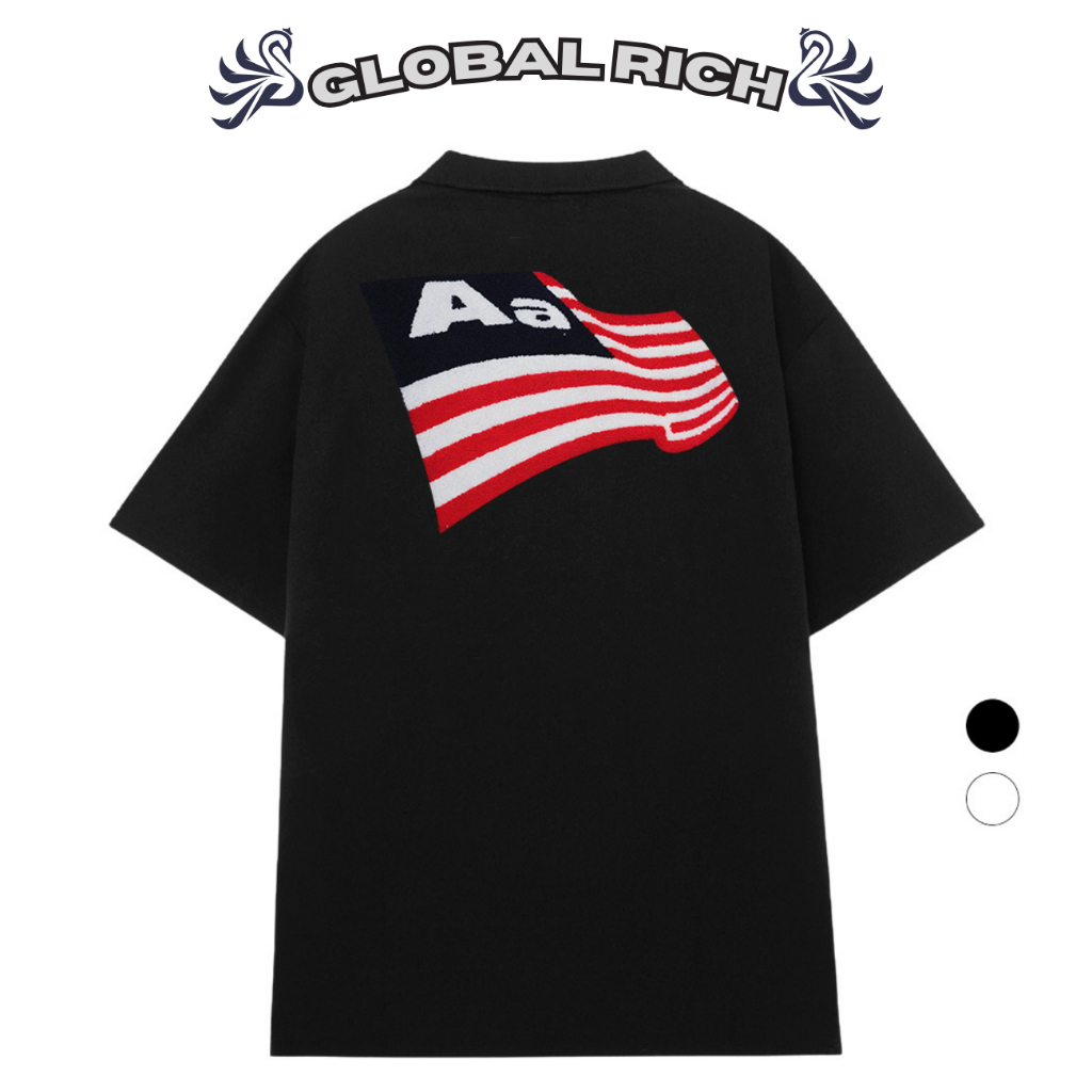 Áo Thun Có Cổ Polo Global Rich Premium Tee Aastu Aa Flag Wave Graphic