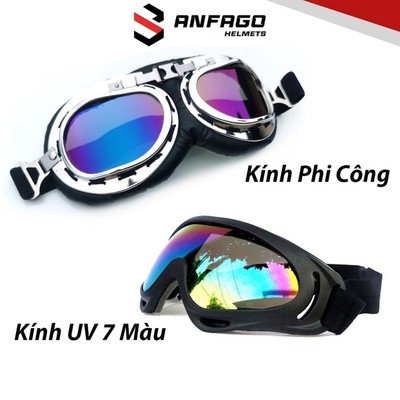 Kính chắn gió mũ bảo hiểm ANFAGO có dây đeo, Kính Phi công, Kính UV x400, gắn mũ bảo hiểm 1/2, 3/4 đi phượt chắn bụi