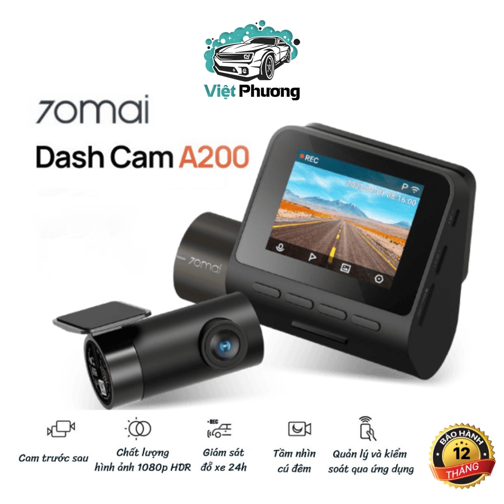 Camera Hành Trình 70mai Dash Cam A200 HDR 1080P Phiên Bản QUỐC TẾ ghi hình trước sau