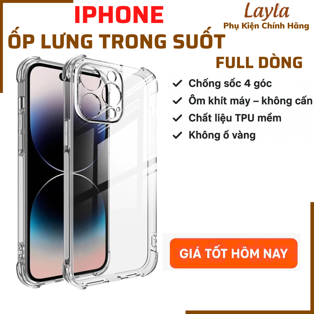 Ốp Lưng Trong Suốt Iphone 11 12 13 14 Pro max 15 16 Plus 17 Air 17 Pro max Ốp Dẻo Mỏng Chống Ố Vàng
