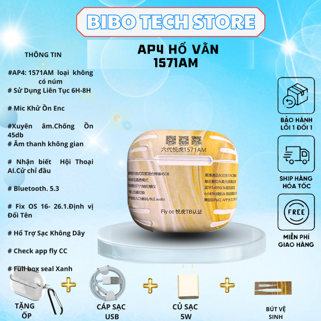 🔥 Tai Nghe Bluetooth AP4 1571AM Hổ Vằn | Mic ENC – Bluetooth 5.3 – Pin 6–8H – Tặng Phụ Kiện