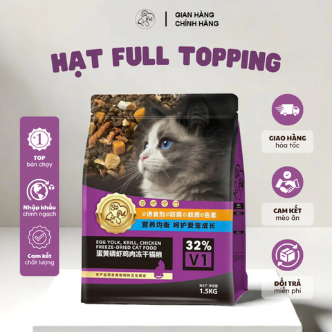 1kg/1.5kg Hạt Cho Mèo Mọi Lứa Tuổi S2 Pet V1-V2-V3