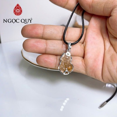 Dây chuyền thạch anh - Mặt Dây Chuyền Tỳ Hưu thạch anh tóc đỏ cam bọc S925 - Ngọc Quý