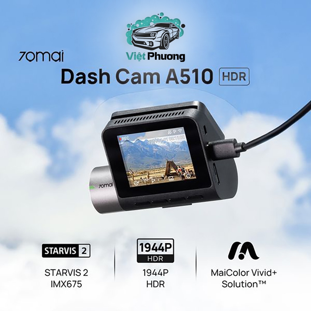 Camera Hành Trình 70mai A510 Ghi Hình Đồng Thời 2 Kênh Trước Sau Chất Lượng 3K HDR (Bản Quốc Tế)
