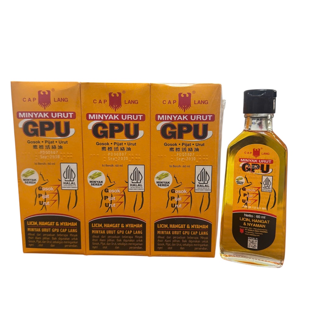 Cap Lang Dầu Nóng Xoa Bóp Gừng Sả Minyak Urut GPU Indonesia 60ml/chai Giảm Nhức Mỏi Đau Cơ