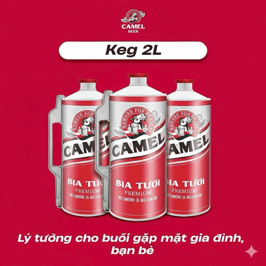 BIA TƯƠI CAMEL KEG 4.5% 2L (Thùng 4 Keg x 2L)