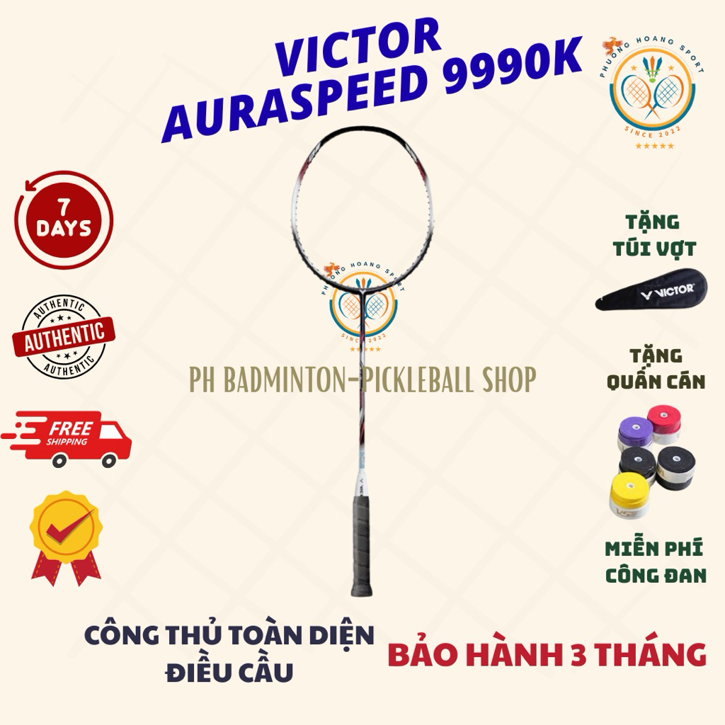 HOẢ TỐC [Đan sẵn cước+Tặng túi+Quấn cán] Vợt Cầu Lông Victor AURASPEED 9990K 4U Chính Hãng
