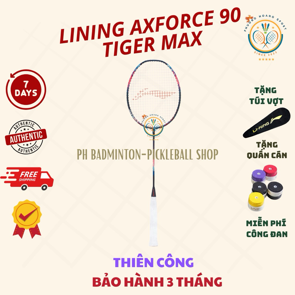 HOẢ TỐC [Đan cước-Tặng túi+Quấn] Vợt Cầu Lông Lining Axforce 90 Tiger Max 4U Chính Hãng, Bảo Hành 3 
