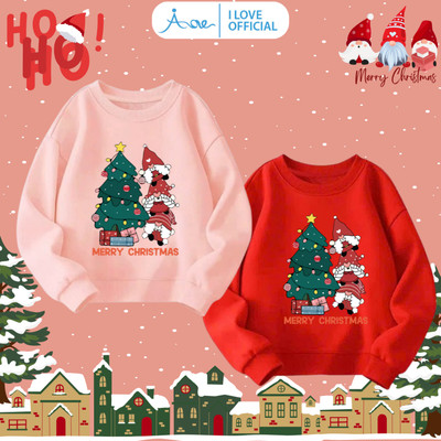 [MỚI] Áo SWEATER AORE cho bé in Ông già Noel, Áo nỉ dài tay cổ tròn mừng Giáng Sinh chất nỉ da cá bé trai bé gái 10-35kg