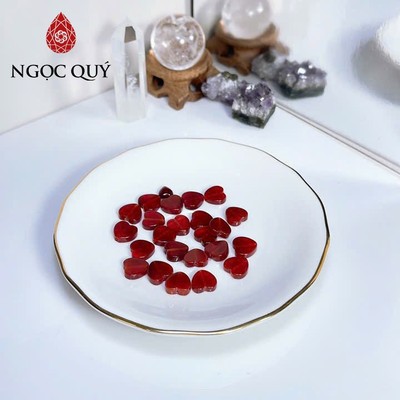 1 cái charm đá hình trái tim 3d đá mã não đỏ - Ngọc Quý