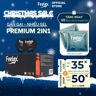 Bao cao su Feelex Premium 2 in 1 gân gai, siêu mỏng, kéo dài thời gian, nhiều gel bôi trơn - hộp 10c