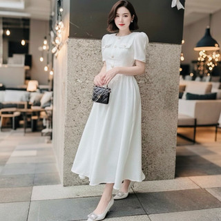 Đầm midi đen cổ tròn nhúng eo form dài, váy công sở (kèm hình thật)