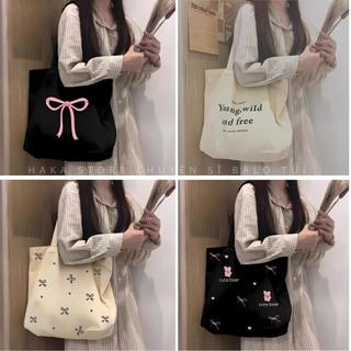  Túi tote túi vải canvas Labubu Hellomumu có ngăn phụ khoá kéo miệng túi đeo vai Capy Bara đựng vừa khổ A4 laptop 