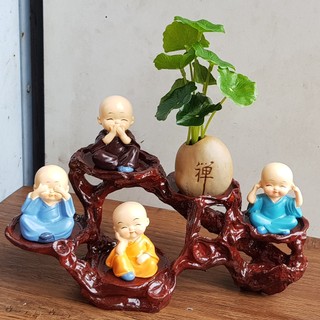 Chậu cây mini bằng gốm tử sa nhiều mẫu kèm nhành lá giả decor trang trí nhà cửa