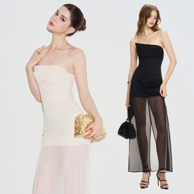 RECHIC Đầm cúp ngực Pridise phối tơ sang trọng quyến rũ