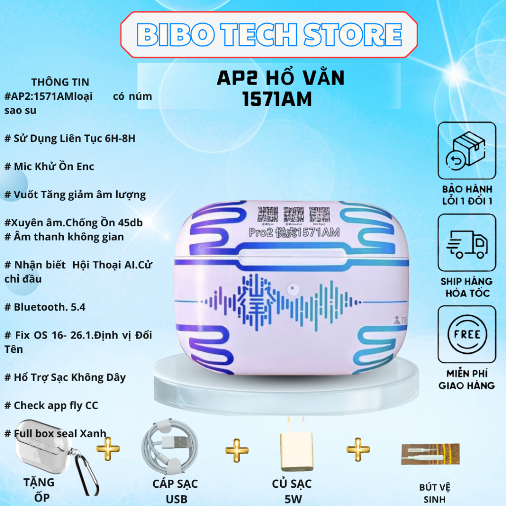 🎧 Tai Nghe AP2 Hổ Vằn 1571AM Bluetooth 5.4, mic ENC gọi rõ, chống ồn 45dB, núm cao su đeo chắc.