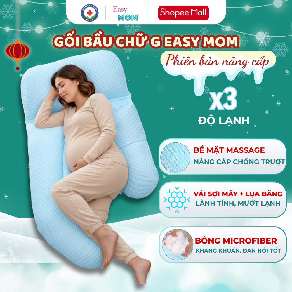  Gối Cho Bà Bầu Chữ G Easy MOM Nâng Đỡ Toàn Thân Giúp Giảm Đau Lưng Kê Bụng Bầu Cho Mẹ Ngủ Ngon 