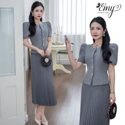 [LƯU Ý SẢN PHẨM CHỈ CHÂN VÁY] Chân Váy Công Sở Thiết Kế EMY Thời Trang Cao Cấp V2209 Vải Bố Chéo Xám Đi Làm Đi Chơi