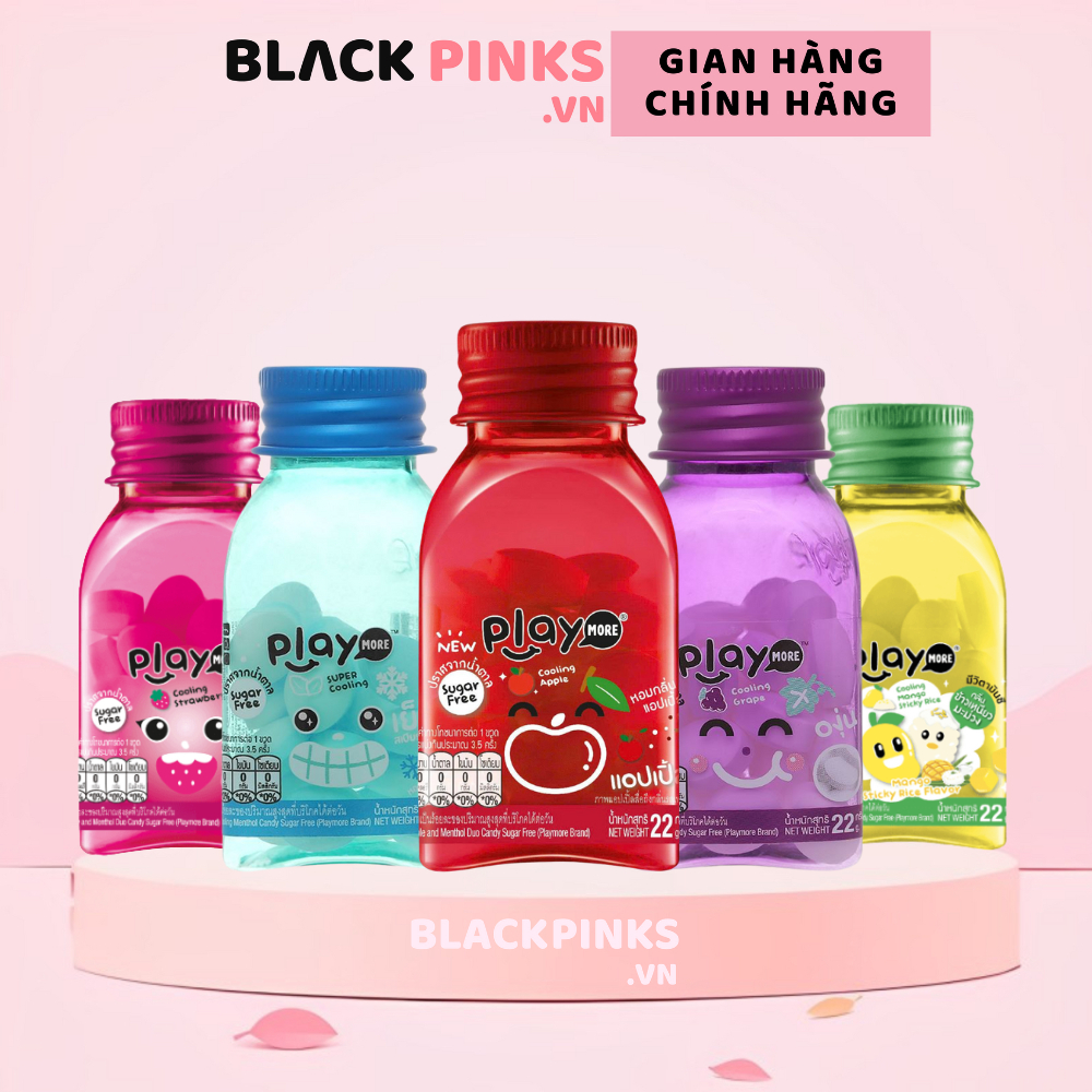 Kẹo the Playmore vị dưa hấu/xí muội/táo/nho/chanh mật ong/bạc hà/đào/dâu tây/xôi xoài hũ 22g